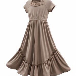 NEW. Girls' Taupe Ruffle-Hem Boho  Dress/Romper (Is Pant Legs) Size 2T